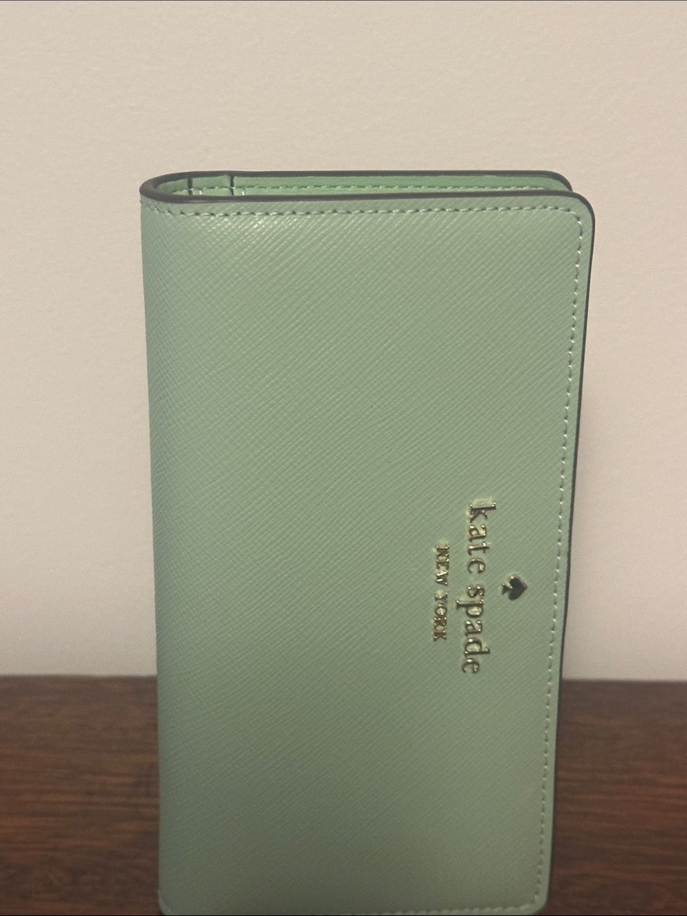 kate spade Mint Green Saffiano Continental Wallet with Gold Logo
